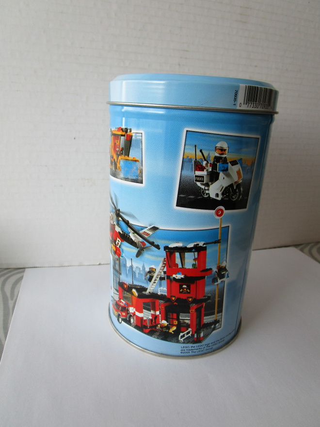 Vintage peltinen Lego säilytyspurkki
