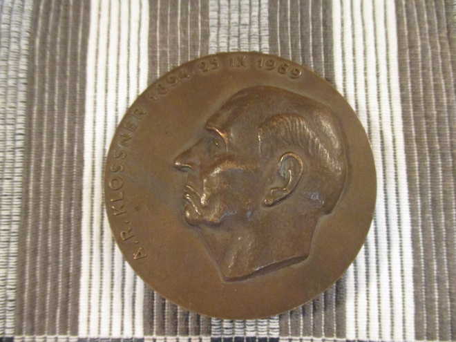 A. R .Klossner 1894 25 IX 1969 mitali / J. Vikainen 69.