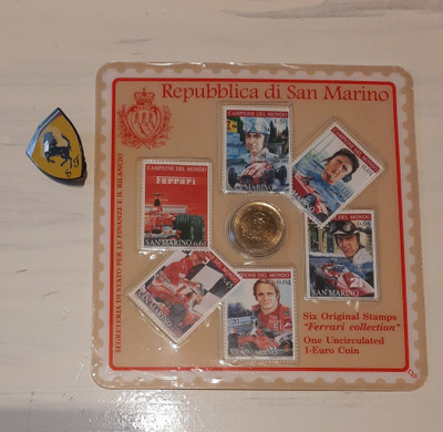 San Marino 6kpl Ferrarimerkit+pinssi