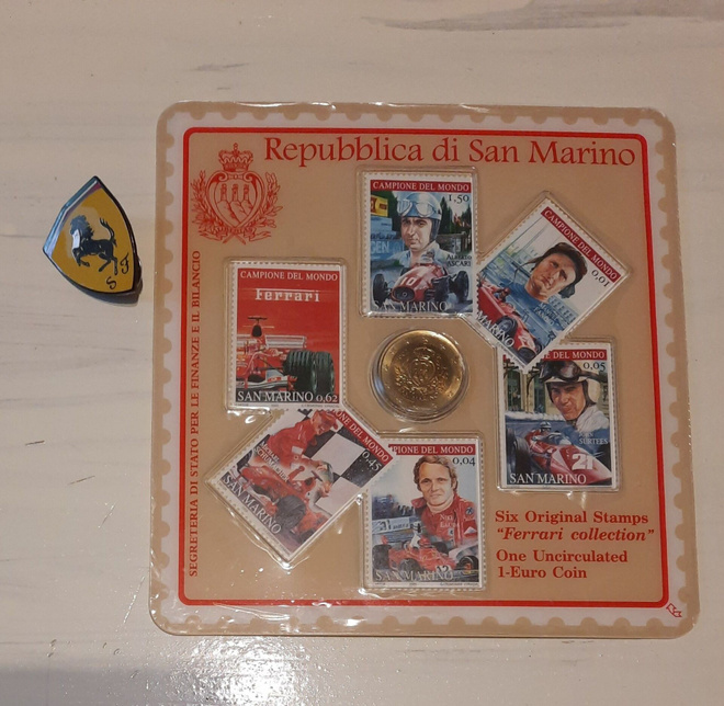 San Marino 6kpl Ferrarimerkit+pinssi