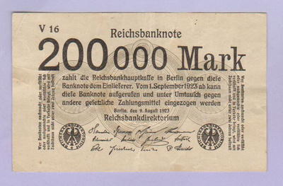 Saksa 200000 Mark Reichsbanknote v.1923 P-100