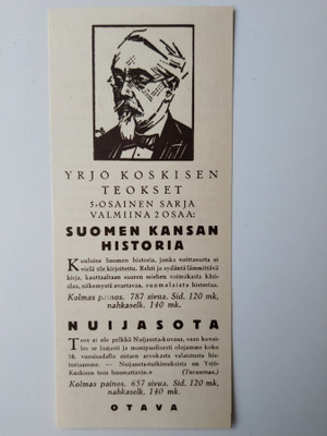 Mainoskirjanmerkki Yrjö Koskisen teokset Otava