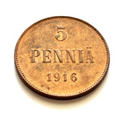 5 penniä 1916. Vuosiluvun 1:sen tulijalka vajaa - pikkukuva 1