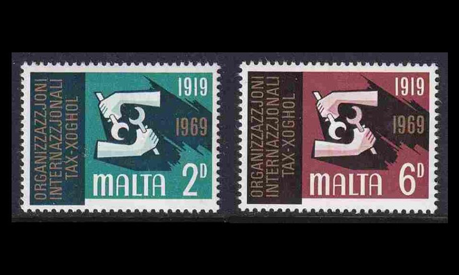 Malta 387-8 ** Työjärjestö ILO 50v (1969)