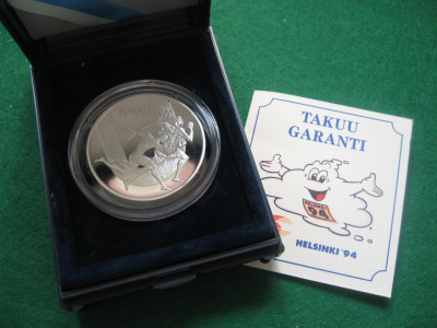 100 mk hopea juhlaraha Yleisurheilu EM-kisat 1994 PROOF ras.