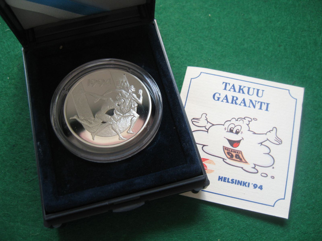 100 mk hopea juhlaraha Yleisurheilu EM-kisat 1994 PROOF ras.