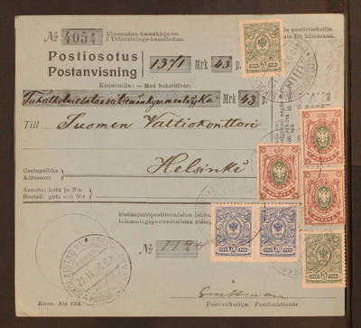 # 23430 # Postiosoitus Nikolaistad + kontr > Helsinki -1916