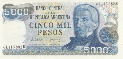 Argentina 5000 pesos , pakkasileä 1977
