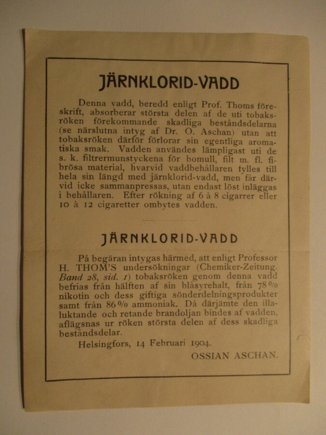 JÄRNKLORID - VADD OSSIAN ASCHAN 14.02.1904  (Q)