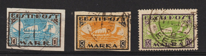 1919/20 VIRO Viikinkilaivat 1mk-15 mk leimattuna