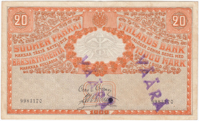 20 Markkaa 1909 KV kl.4