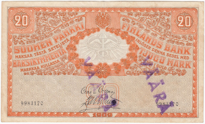 20 Markkaa 1909 KV kl.4