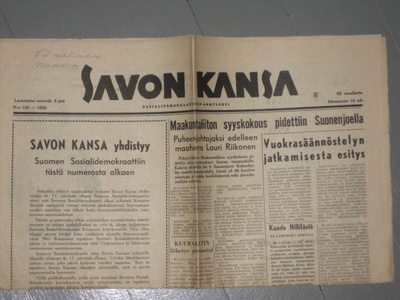 Sanomalehti: Savon Kansa viimeinen numero 1958