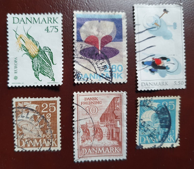 Tanskalaisia postimerkkejä 6 kpl vanhempaa ja uudempaa