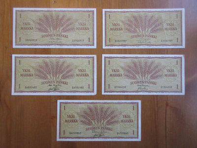 1 markka (1963) x5 kappaletta: Ä ja Å-kirjainta