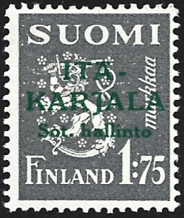 1941 I-K Vihreä lisäpainama 1:75 mk Vajaa A ** LaPe 9 II