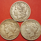 USA 3 x 1 $ silver: 1 x Morgan Dollar + 2 x Peace Dollar. - pikkukuva 1