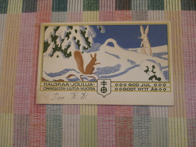 Väinö Blomstedt :"Jänis ja orava" kortti.