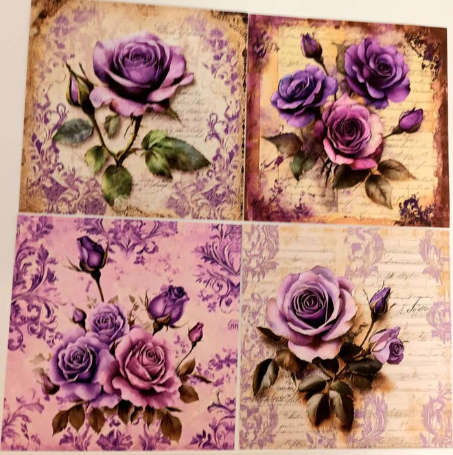 Kuviokartonki RUUSUT / 4 kpl -setti / 15 x 15 cm