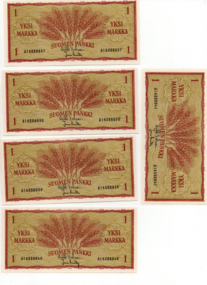 5 kpl markan seteleitä 1963