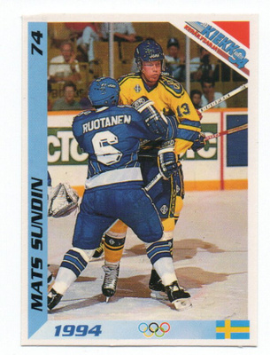 Jääkiekko Keräilysarja 1994 n:o 74 MATS SUNDIN Ruotsi