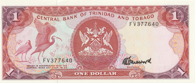 Trinidad & Tobago  yhden dollarin pakkasileä seteli 1985