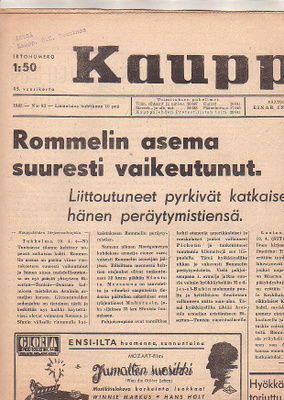 Kauppalehti, 5 kpl., vuosilta 1943 ja 1944, sota-asiaa.