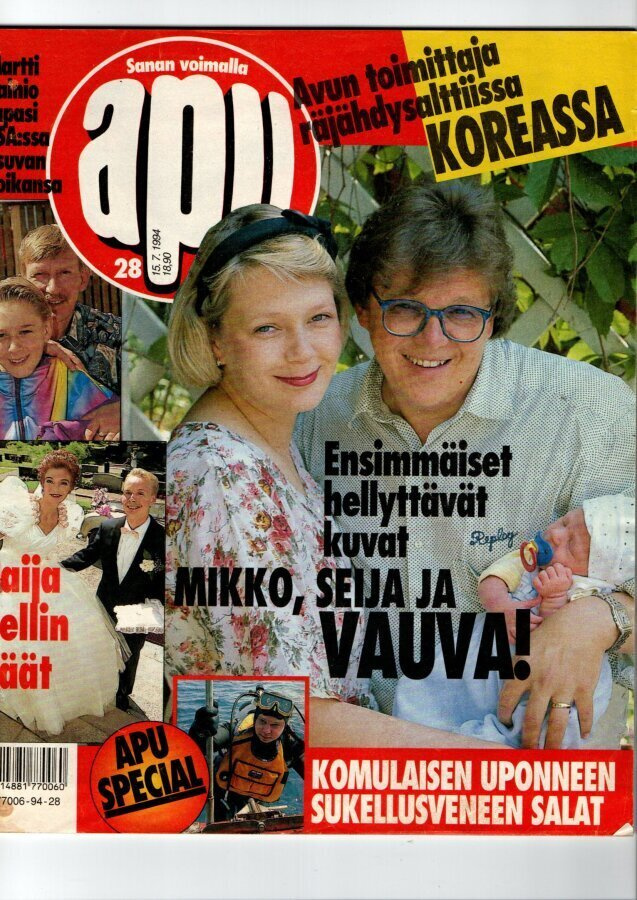 Apu n:o 28 1994 Mikko & Seija & Vauva. Miss Suomi x 2. Sari.