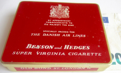 VANHA Tupakka Aski Benson Hedges Danish Air Lines Lentoyhtiö