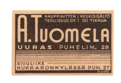 Kauppiaitten Teollisuus A. TUOMINEN Uuras  Etiketti