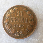 10  penniä  1907  kulkematon.  tasaisesti  patinoitunut . - pikkukuva 1