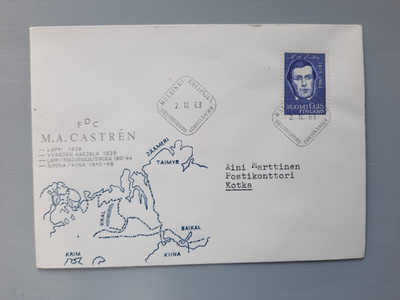 FDC Suomi 1963 Castren, kulkenut
