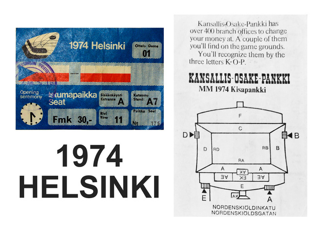 JÄÄKIEKON MM-KISAT HELSINKI 1974 KÄYTETTY LIPPU - EI PK