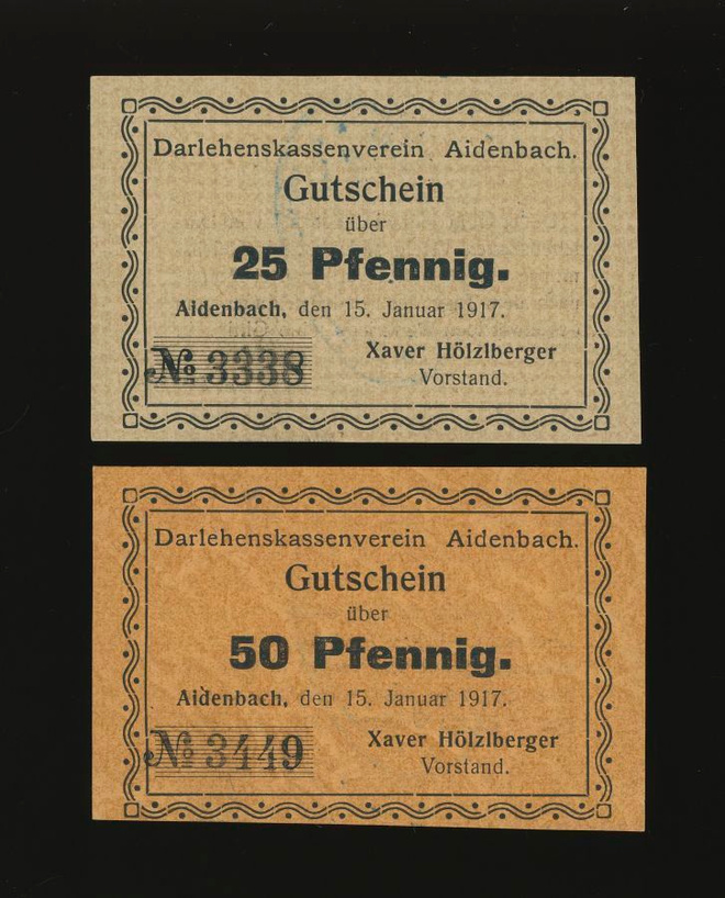 Saksa Notgeld 25, 50 Pfennig, Aidenbach 15.1.1917