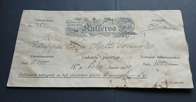 Kullervo , vakuutuskirja , kuori v. 1909