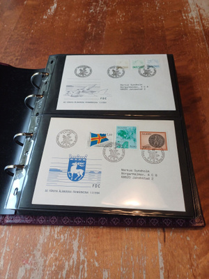 96 Åland ensipäiväkuorta kansiossa, 1984-2000