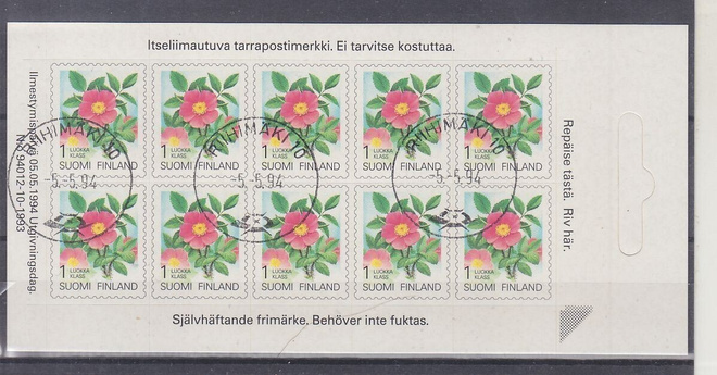 1994 1 lk tarrapostimerkkiarkki leimattuna.