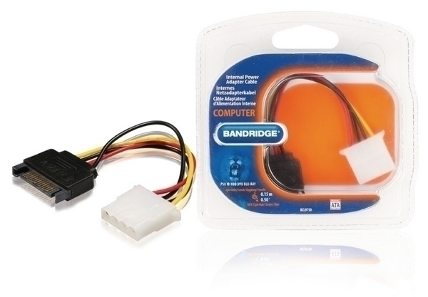 Bandridge Virtasovitinkaapeli Molex Naaras - SATA Uros 0.15m