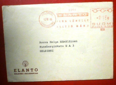 ELANTO - Kirjekuori Elanto - leimalla 1965