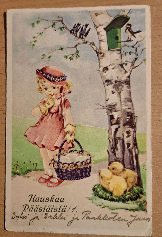 tyttönen kori kädessä tiput, ,  kulkenut 1937