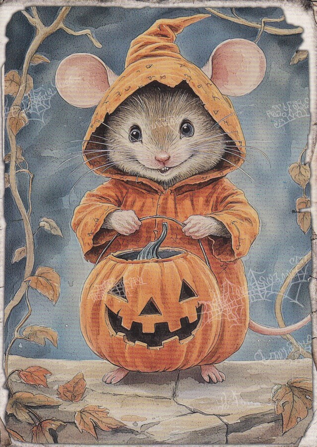 Halloween hiirellä kurpitsa-astia