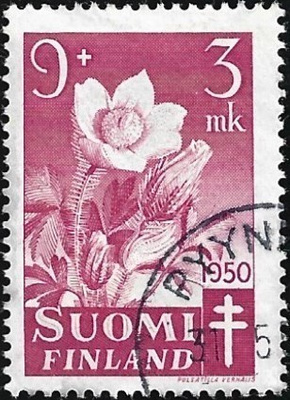 1950 TUB merkki Kangasvuokko 9 + 3 mk leimattu LaPe 386