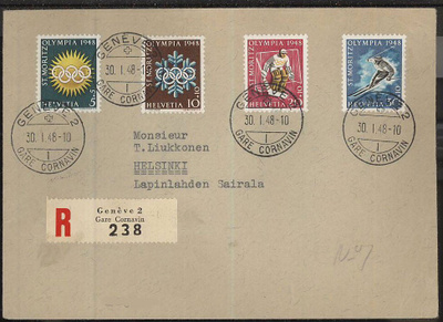 Sveitsi 1948 talviolympialaisr R-kirje Suomeen