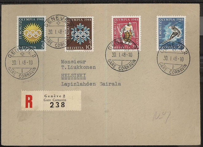 Sveitsi 1948 talviolympialaisr R-kirje Suomeen