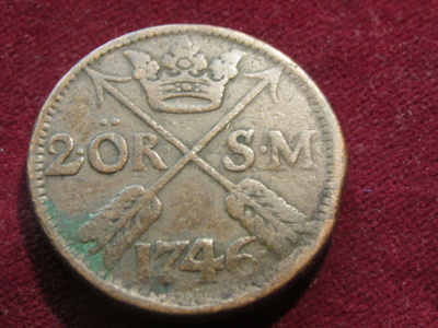 2 öre 1746 SM. Adolf Frederik . Ruotsi-Sweden