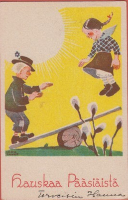 K Liimatainen Tyttö ja poika hyppylaudalla