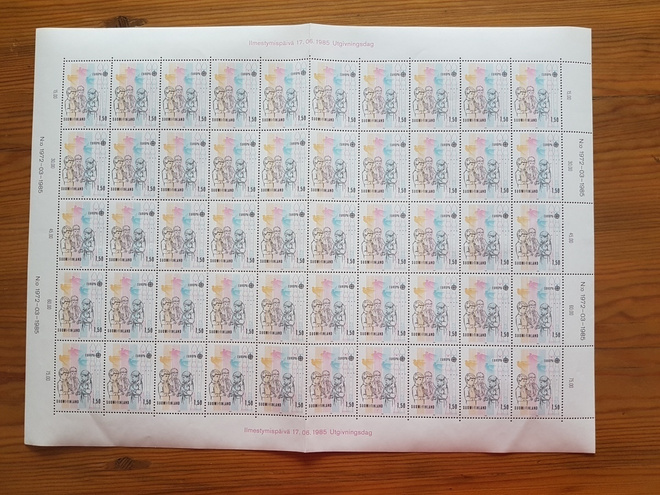 Europa Cept postimerkkiarkki 1985 1,50 mk. Lapset
