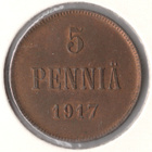 5 PENNIÄ 1917 II /#a (leimakiiltoinen kl n. 8, liev. tumm.) - pikkukuva 1