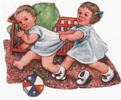 PZB 1383 / Tyttö kiskoo poikaa nutusta, pallo. 1950-l.