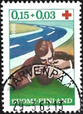 1966 Punainen Risti 0,15 + 0,03 mk alareuna LOISTO LaPe 608